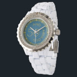 Chic 50 und fabulous Blue Gold Glittery 50. Armbanduhr<br><div class="desc">Mit den modernen Imitaten goldene Glitzer-Linien und den Worten 50 und fabelhaften gebogenen rund um die Uhr ist dies das ideale Geschenk für die Frau,  die einen 50. Geburtstag feiert. Dramatisch und modern. Ein stilvoller Look für die Frau,  die stolz ist,  fünfzig zu sein.</div>
