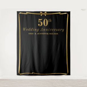 Chic 50th Anniversary Black n Gold Foto Hintergrun Wandteppich