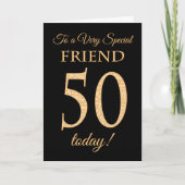 Chic 50th Gold-Effekt auf Black, Friend Birthday Karte (Vorderseite)