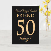 Chic 50th Gold-Effekt auf Black, Friend Birthday Karte (Gelbe Blume)