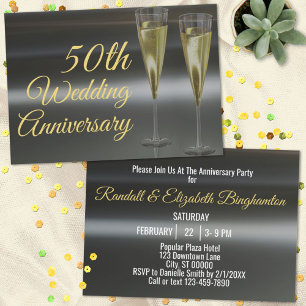 Chic 50th Wedding Anniversary Black Gold Party Einladung