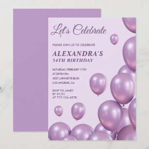 Chic 54. Geburtstag Einladungen Balloons Lila