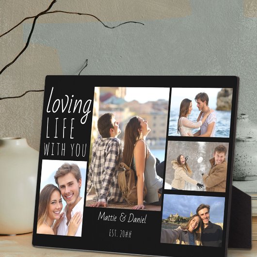 Chic 5 Foto Collage Love Life mit Ihnen | Schwarz Fotoplatte