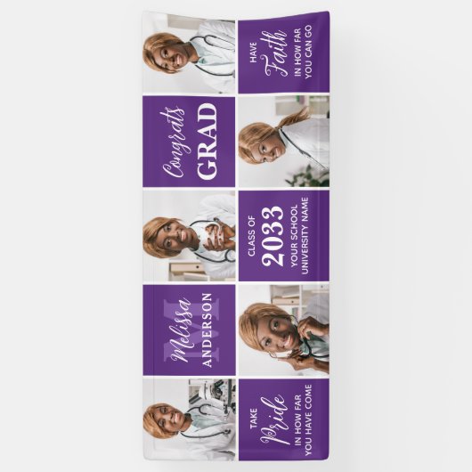 Chic 5 Foto Collage Personalisierter Abschluss Banner (Vertikal)