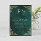 Chic 60. 60 Gold Frame Green Geburtstag Einladung (Stehend Vorderseite)