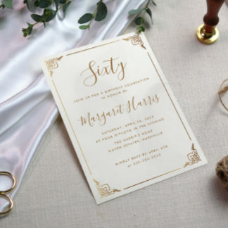 Chic 60. 60 Gold Frame Kalligraphie Geburtstag Einladung