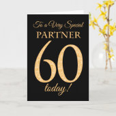 Chic 60. Gold-Effekt auf Black, Partner Birthday Karte (Gelbe Blume)