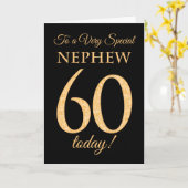 Chic 60. Gold-Effekt auf Schwarz, Nephew Geburtsta Karte (Gelbe Blume)