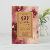 Chic 60th Birthday Marsala Blush Gold Boho Invite Einladung (Stehend Vorderseite)