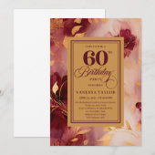 Chic 60th Birthday Marsala Blush Gold Boho Invite Einladung (Vorne/Hinten)