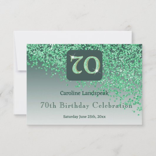 Chic 70 Birthday Green Glitzer UAWG RSVP Karte (Vorderseite)