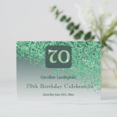 Chic 70 Birthday Green Glitzer UAWG RSVP Karte (Stehend Vorderseite)