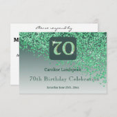 Chic 70 Birthday Green Glitzer UAWG RSVP Karte (Vorne/Hinten)