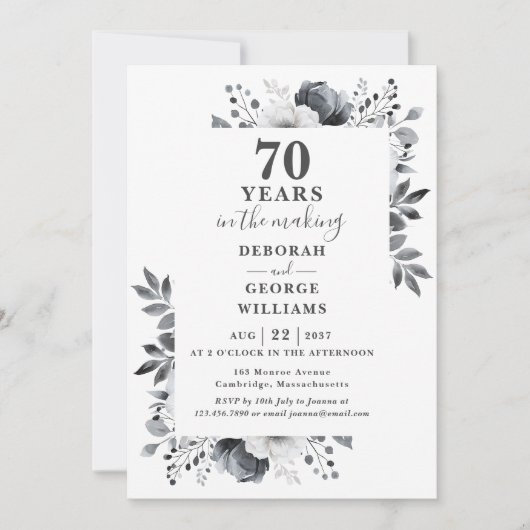 Chic 70. Wedding Anniversary Monogram Floral Einladung (Vorderseite)