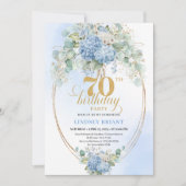 Chic 70th Birthday Blue Floral Eucalyptus Invites Einladung (Vorderseite)