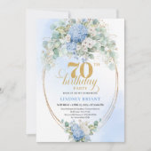 Chic 70th Birthday Pastel Blue Hydrangea Invites Einladung (Vorderseite)
