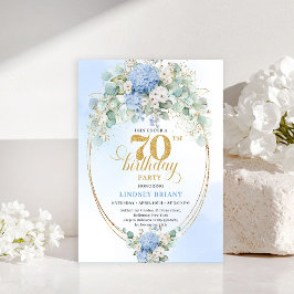 Chic 70th Birthday Pastel Blue Hydrangea Invites Einladung