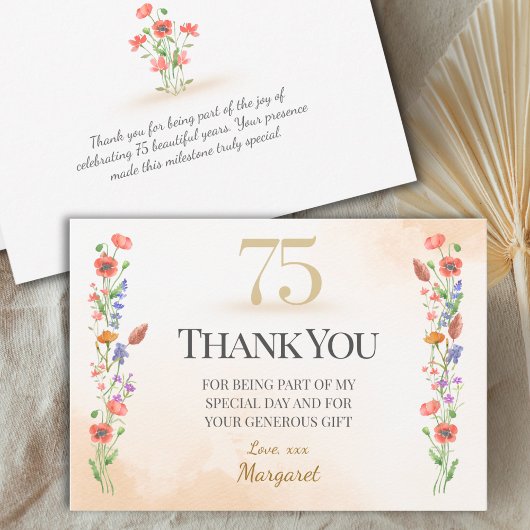 Chic 75. Geburtstag - Wildblume Design Dankeskarte