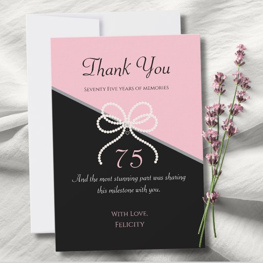Chic 75th Gala Pink und Black Dankeskarten Dankeskarte