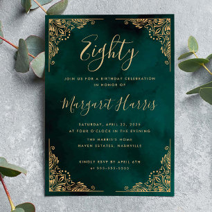 Chic 80. Achtzig Gold Frame Green Geburtstag Einladung