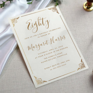 Chic 80. Achtzig Gold Frame Kalligraphie Geburtsta Einladung