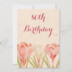 Chic 80. Geburtstag Frühlings-Krokusse Einladung