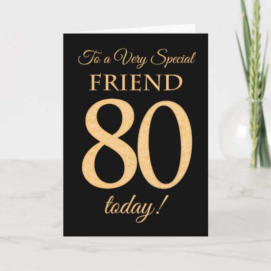 Chic 80. Gold-Effekt auf Black, Friend Birthday Karte (Vorderseite)