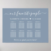 Chic 8 Table Dusty Blue Wedding Seating Chart Poster (Vorne)