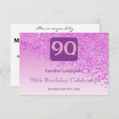 Chic 90 Birthday Pink Glitzer UAWG RSVP Karte (Vorne/Hinten)