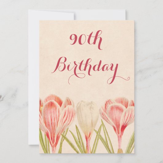 Chic 90. Birthday Spring Crocuses Einladung (Vorderseite)