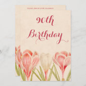 Chic 90. Birthday Spring Crocuses Einladung (Vorne/Hinten)