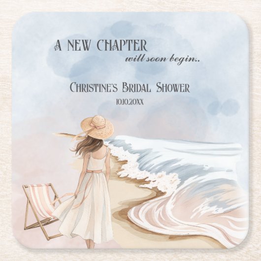 Chic 'A New Chapter' Beach and Waves Brautparty Rechteckiger Pappuntersetzer (Vorderseite)