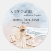 Chic 'A New Chapter' Beach and Waves Brautparty Runder Aufkleber (Vorderseite)