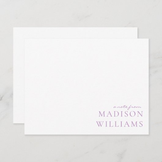 Chic A Note from Script Typografy Lila Note Mitteilungskarte (Vorne/Hinten)