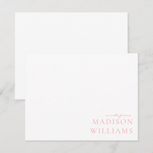 Chic A Note from Script Typografy Pink Note Card Mitteilungskarte (Vorne/Hinten)