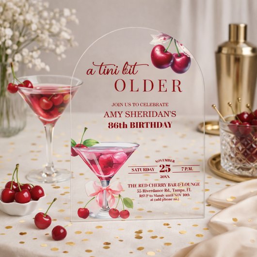 Chic A Tini Bit Älter Cherry Martini 86. Geburtsta Acryleinladungen