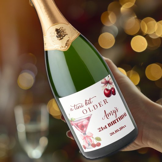 Chic A Tini Bit Älterer Cherry Martini 21. Geburts Schaumweinetikett