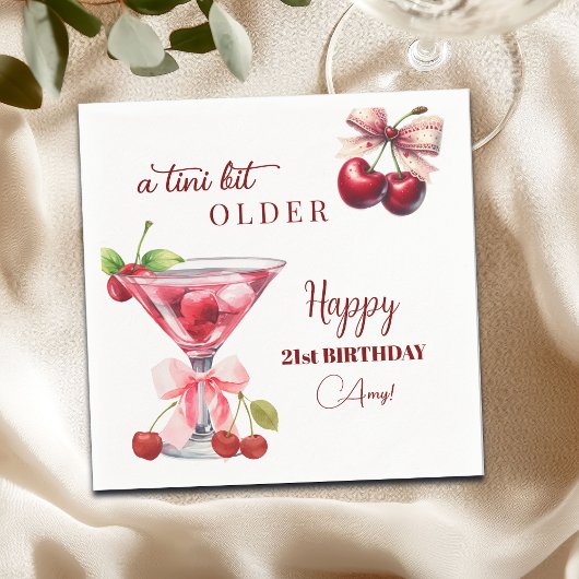 Chic A Tini Bit Älterer Kirsch-Martini 21. Geburts Serviette