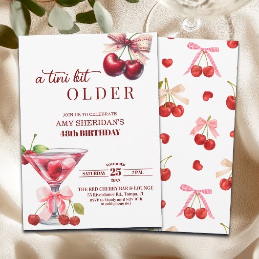 Chic A Tini Bit Älterer Kirsch Martini 48. Geburts Einladung