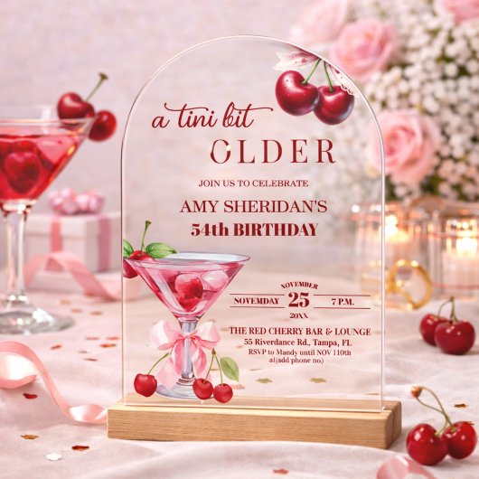 Chic A Tini Bit Älterer Kirsch-Martini 54. Geburts Acryleinladungen