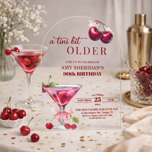 Chic A Tini Bit Älterer Kirsch-Martini 90. Geburts Acryleinladungen