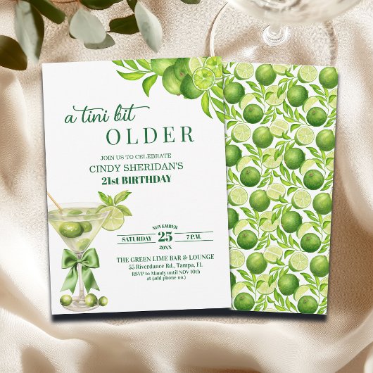 Chic A Tini Bit Älterer Lime Martini 21. Geburtsta Einladung