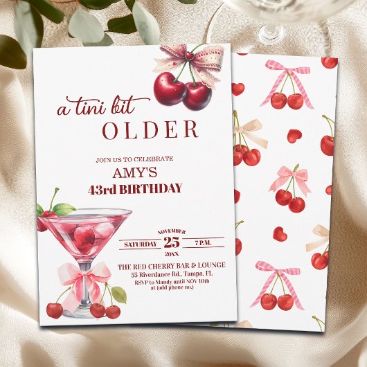 Chic A Tini Bit Older Cherry Martini 43rd Birthday Einladung