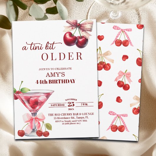 Chic A Tini Bit Older Cherry Martini 44th Birthday Einladung