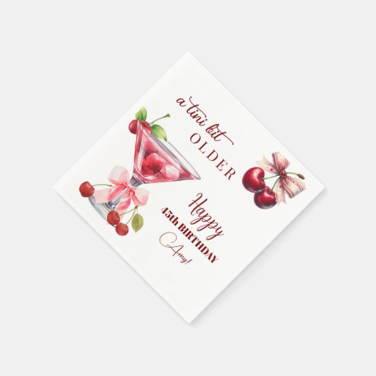 Chic A Tini Bit Older Cherry Martini 45th Birthday Serviette (Ecke)