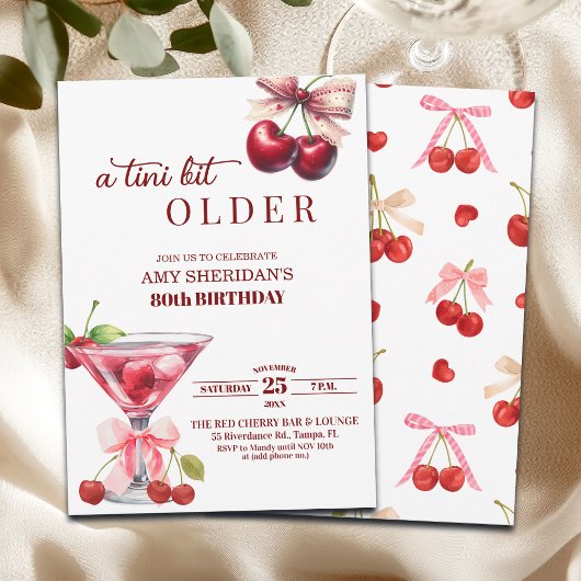 Chic A Tini Bit Older Cherry Martini 80th Birthday Einladung