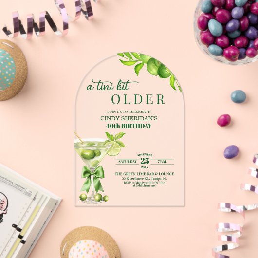 Chic A Tini Bit Older Lime Martini 40th Birthday Acryleinladungen (Insitu (Feier))