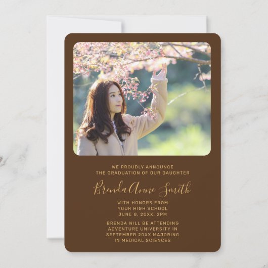 Chic Abschluss 2 Foto Gold Cap Skript auf braun Ankündigung (Rückseite)