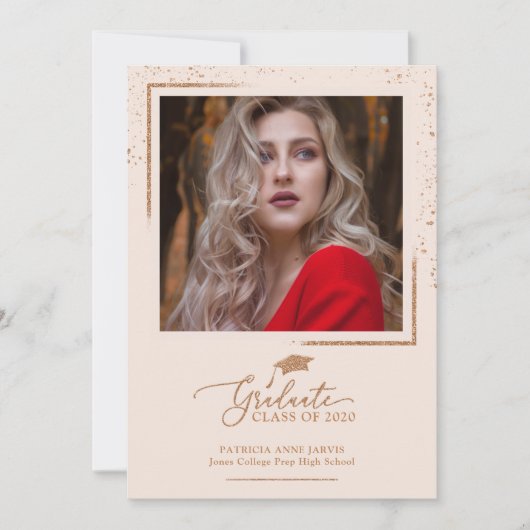 Chic Abschluss Ankündigung Rose Gold Glitzer (Vorderseite)