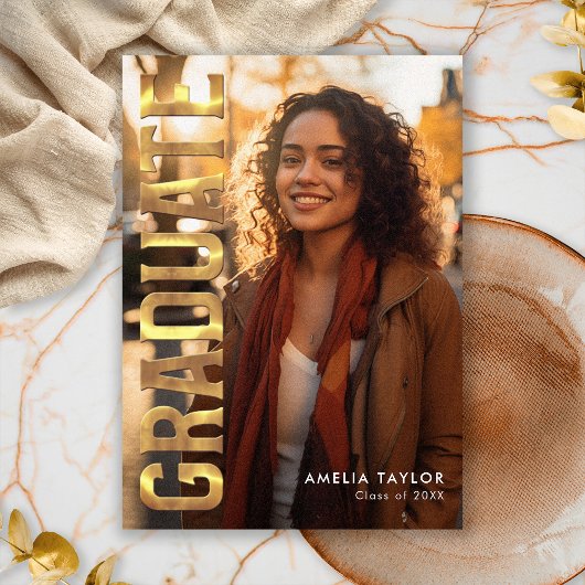 Chic Abschluss Bold Gold Typografy Foto Party Einladung